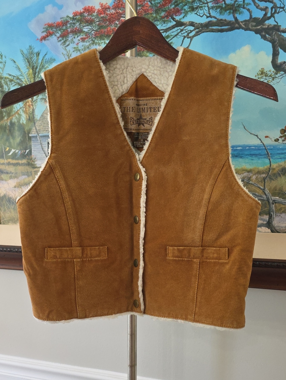 The Limited Tan Leather Vest with White Sherpa Lining